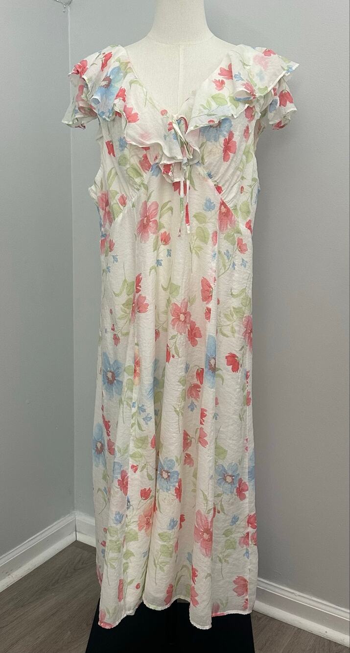Old Navy Ruffle-Sleeve Fit&Flare Midi Dress White Floral XL Cottagecore Coquette